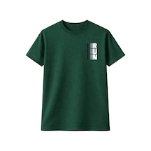 Unisex Oversize Tişört %100 Pamuk Run Baskılı T-shirt Bisiklet Yaka Günlük Rahat Kesim Yeşil