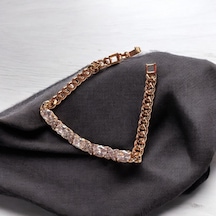 Kırmızı Sanat Evi Oval Ve Çiçek Taşlı Gold Zincirli Klipsli Çelik Bileklik