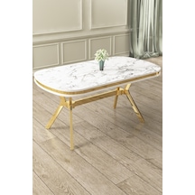Canisa Jita Serisi 90x168 Lak Panel Beyaz Mermer Desen Masa Beyaz Mermer Desen Masa Gold Ayak