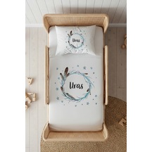 %100 Pamuk Saten İsme Özel İsimli 100x200 Tek Kişilik Lastikli Çarşaf Seti Kuş Tüyü Beyaz