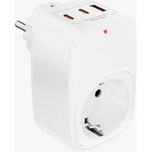 Tekli Yüksek Voltaj Korumalı Duvar Prizi 2x Type-c 1x Usb Çıkışlı Priz Grup Priz Çoğaltıcı Beyaz 1