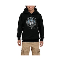 Zepplin Giyim Mavi Mistik Hilal Süslemeli Bozkurt Baskılı Siyah Çocuk Kapşonlu Sweatshirt