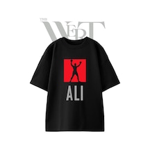 Thewert Ali Boxer Tasarım Baskılı Ünisex Siyah Oversize T-shirt