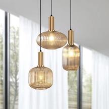 Rsylight Retro Metal Eskitme Kaplama Bal Opal Camlı 3 Lü Dekoratif Sarkıt Avize Diğer
