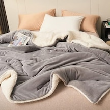 Mulberry Sherpa Polar Battaniye Çift Taraflı Çift Kişilik 220x240 Cm Açık Gri Polyester 36 Derece Üstü