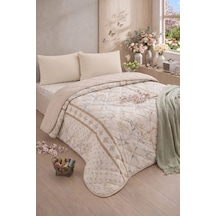 Formeya Kapitoneli Çift Kişilik Desenli Pike - Yatak Örtüsü Takımı 200x230 Cm - 2 Adet Yastık Kılıflı Bej