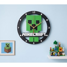 Minecraft Creeper Tasarımlı Çocuk Odası Duvar Saati 21x21 Cm - Dekoratif Sessiz Quartz Akar Akar Mekanizmalı Saat