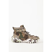 Guja Kadın Yüksek Bilek Taşlı Kamuflaj Desenli Sneaker Gj 351 Yeşil