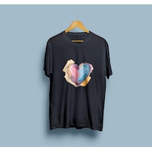 Oversize Renki Kalp Tasarım Unisex T-shirt Siyah