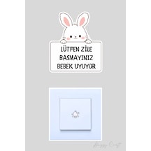 Sevimli Beyaz Tavşan Lütfen Zile Basmayınız Bebek Uyuyor Sticker Kapı Zili Etiketi Standart