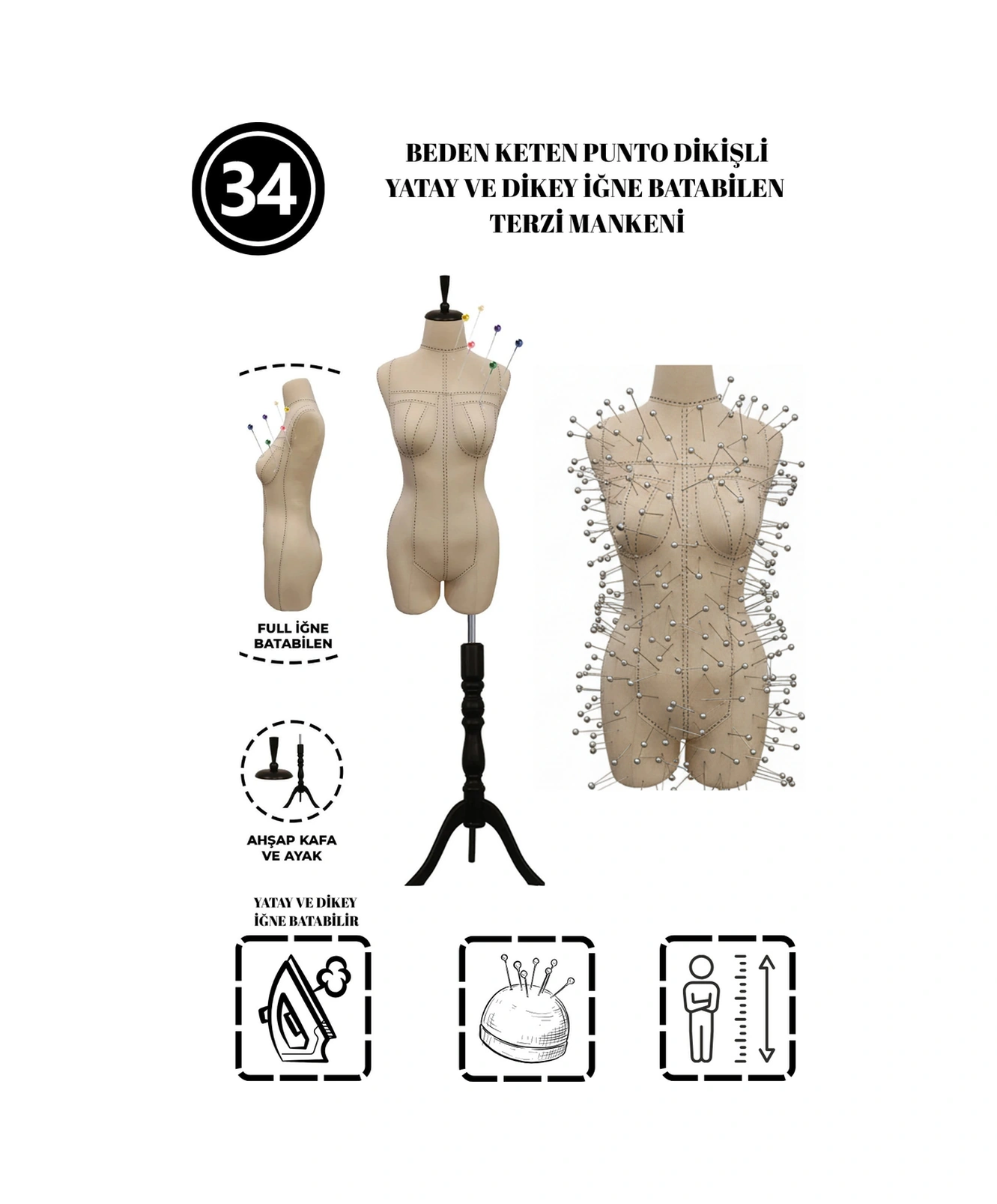Özel Punto Kumaş - 34 Beden Pantolon Giyebilen İğne Batabilen Terzi Mankeni İst3