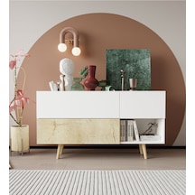 Bolonya Ahşap Ayaklı Modern Konsol 150 Cm Safir Meşe-beyaz