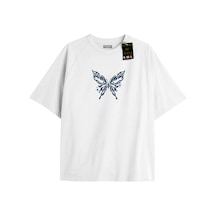 Flood Of Style Beyaz Oversize T-shirt Kelebek Sarı Özel Tasarım
