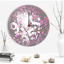 Dekoratif Disco Ball Tasarımlı Ahşap Duvar Saati - 2 Çok Renkli