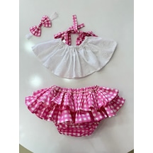 H L Y Karol Tasarım Pembe Kareli Crop Takım Kız Bebek Elbise,doğum Günü Elbise,fotoğraf Çekim Elbise,0-7 Yaş Uygun Pembe