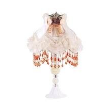 Kahverengi Çiçek Dekorlu Abajur Beyaz Klasik Model Vintage