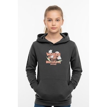 Kanguru Cepli Kız Çocuk Sweatshirt Where Every Yazı Baskılı Füme