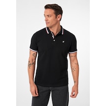 Javeir Erkek Regular Fit Çizgi Detaylı Polo Yaka T-shirt Siyah
