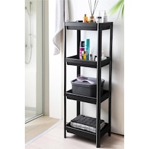 Omaş Household Product 4 Katlı Banyo Raf Ünitesi Siyah Banyo Düzenleyici Şampuanlık Havluluk Dolap Siyah