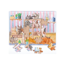 King Of Puzzle Kitaplıktaki Kediler Ahşap Puzzle 35 Parça