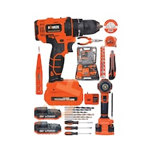 Böhrer 32dt Böhr 58v 5ah Darbeli Metal Şanzıman 32 Parça Full Set Dark Orange Çift Akülü Şarjlı Vidalama Matkap