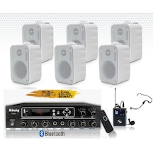 6 lı Beyaz Hoparlörlü El Mikrofonlu Bluetooth Anfi Ses Sistemi Seti