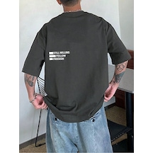 Unisex Füme Oversiz Still Follow Freedom Baskılı Örme T-shirt Füme