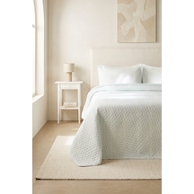 Ocean Home Textile Pamuklu Kapitoneli Açık Mavi Renk Çizgi Desen Çift Kişilik Yatak Örtüsü Seti 1 Adet 250 X 230 / 2 Adet 50 X 70 Cm