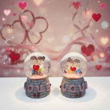 Işıklı Mini Kar Küresi - Love Tasarımlı - Pilli - Romantik Hediyelik - Dekoratif Obje 04818045