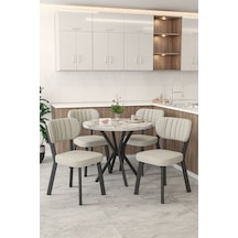 Gnr 90cm Sabit Efes Mutfak Masası Takımı, Yemek Masası, 4 Modern Krem Sandalye Krem