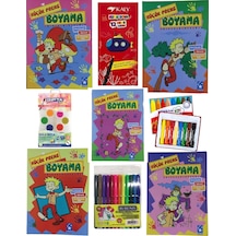 Boyama Kitabı Seti Boya Seti 64 Sayfa Arkalı Önlü 128 Syf 5 Adet Boyama Kuru-sulu-pastel-keçeli Boya