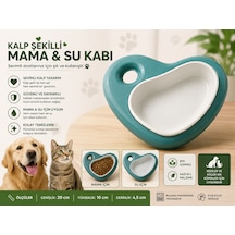 Kalp Şekilli Kedi Köpek Mama Ve Su Kabı 20 Cm Çıkarılabilir Hazneli - Yeşil