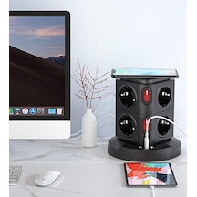 Termal Akım Korumalı Kablosuz Şarj 3 USB 8 Priz 1x Wireless Uzatma Kablosu