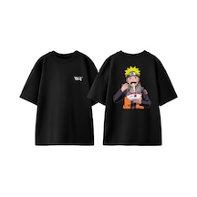 Thewert Naruto Noddle Tasarım Sırt Baskılı Pamuk Siyah Oversize T-shirt