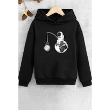 Uyguntarz Çocuk Uzay Temalı Baskılı Sweatshirt Siyah