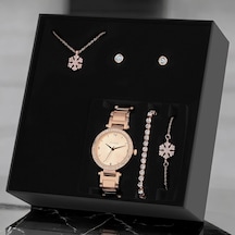 Forentina Rose Kartanesi Kolye Küpe Bileklik Saat Hediye Takı Seti Ps3782 Rose Gold
