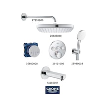 Grohtherm Smartkontrol Ankastre Banyo Bataryası Seti Kare 3-yol Gagalı Kare Tepe Duşlu Krom
