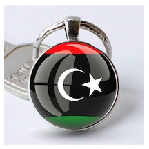 Libya Bayrağı 3d Büyüteç Cam Bayrak Anahtarlık Gri Sağlam Metal Halka Anahtarlığı