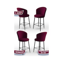 Canisa Alte Serisi 4 Adet Mürdüm Sandalye 65 Cm Ada Mutfak Bar Sandalyesi Babyface Kumaş Siyah Metal Ayak Sandalye Mürdüm Ayaklar Siyah