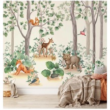 Orman Desenli Sevimli Hayvanlar Desenli Duvar Kağıdı