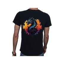 Splash Dragon T-shirt %100 Pamuklu Siyah Penye Basic Erkek Tişört Siyah