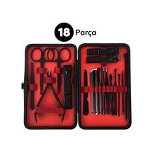 18 Parça Manikür Pedikür Set Kutusu Çelik Deri Çantalı Bakım Seti Bx40