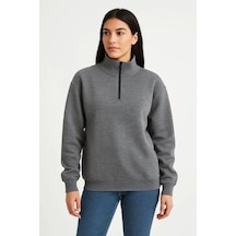 Üç İplik Dık Yaka Yarım Fermuarlı Sweatshirt - Antrasit Antrasit