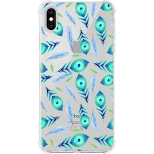 Prinrify Apple Uyumlu iPhone Xs Nazar Boncuğu 3 Baskılı Şeffaf Köşe Korumalı Antişok Kılıf