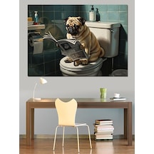 Ahşap Tablo Gazete Okuyan Komik Pug Köpek