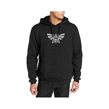 Triforce Nes Baskılı Siyah Erkek Örme Kapşonlu Sweatshirt