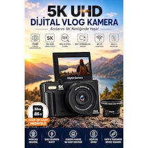 5k 75mp 18x Zoom Flaşlı 3 Flip Ekranlı Türkçe 32gb Kart Dijital Vlog Fotoğraf Makinesi Lens li Diğer
