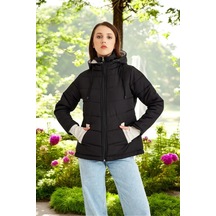 Kışlık Su Geçirmez Kısa Rahat Şişme Kadın Mont Siyah