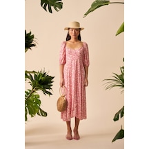 Düğme Detaylı Midi Elbise Beyaz