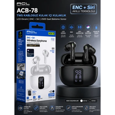 Enc + Siri Destekli Dijital Göstergeli Kablosuz Bluetooth Kulaklık